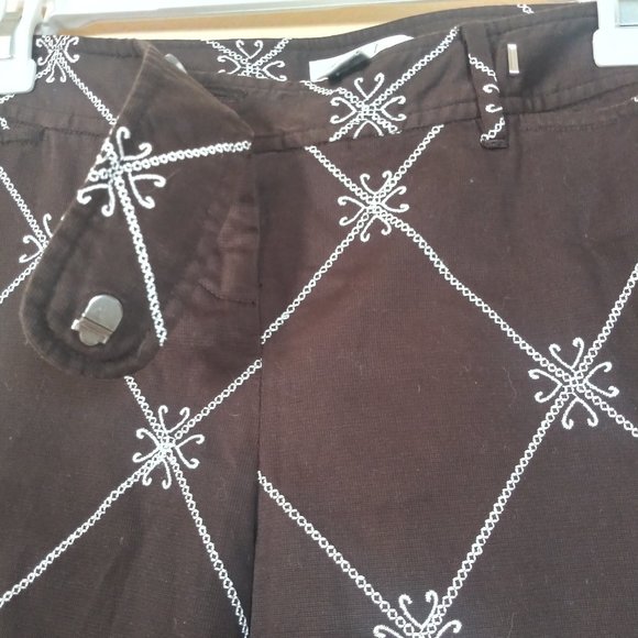 LOFT Ann Taylor Petites Brown & White Embroidery Cropped Pants Womens 6P - Picture 5 of 7